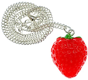 Miniblings Erdbeere Kette Erdbeerkette Erdbeere halbflach Kette 45cm Silber - Handmade Modeschmuck - Gliederkette versilbert