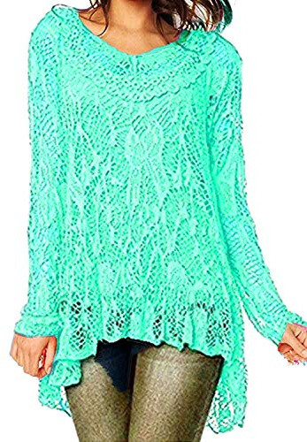 Summer Holiday Dip Hem Crochet Mesh Tunic Plus Size Vest Twin Top Lagenlook Lace Tunic Long Sleeve Dress R33 Celebmodelook ® Mint
