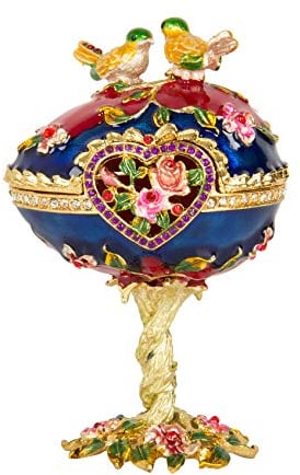 QIFU Hand Painted Easter Egg Style Decorative Enameled Trinket Box Hinged Unique Gift for Family(QF1469B) …