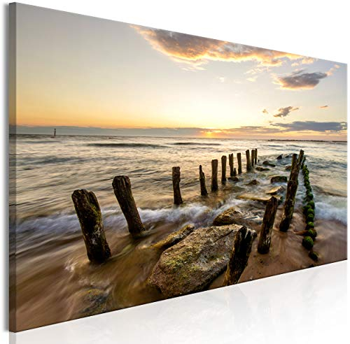 decomonkey Bilder Strand Meer 120x40 cm 1 Teilig Leinwandbilder Bild auf Leinwand Vlies Wandbild Kunstdruck Wanddeko Wand Wohnzimmer Wanddekoration Deko Sonnenuntergang Landschaft