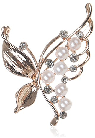 OULII Frauen Nachahmung Mode Schmetterling Brosche Klassische Elegante Charm Perlen Broschen (Rose Gold)