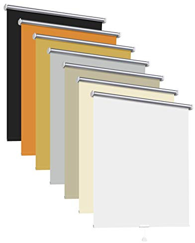 Thermorollo Hitzeschutz Verdunkelungsrollo Springrollo Mittelzugrollo Fenster Rollo 7 Farben Breite 62-242 cm Höhe 175 cm lichtundurchlässig verdunkelnd Beschichtung Silber (192 x 175 cm / Elfenbein)