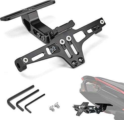 CNC Motorrad Kennzeichenhalter Halterung mit Kennzeichenbeleuchtung Universal kompatibel mit MT 07 09 S1000RR R1200GS Sportster Z900 Z650 SV650 Africa Twin DUKE 390, Schwarz