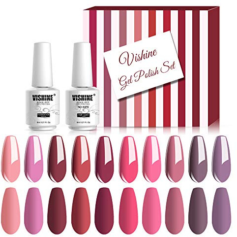 Vishine Rose Pink Nude Gel Nail Polish Set Series Gel Polish Soak Off UV LED Gel Base Top Coats Nail Art DIY Manicure 12PCS 8ML