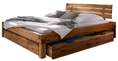 MASSIVMOEBEL24.DE Balkenbett Balkeneiche 180x200x85 Natur geölt KRAKAU #403