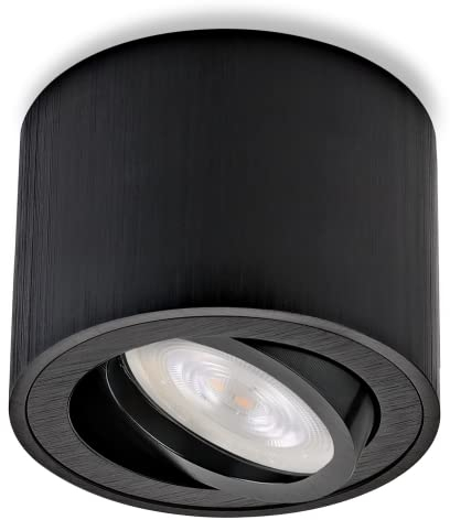 Sweet Led Aufbaustrahler flach schwarz gebürstet Aufbauspot aus Aluminium Deckenspots inkl. wechselbarem 5W LED Modul Aufbauleuchte schwenkbar Deckenleuchte rund 230V Aufputz Strahler kaltweiß