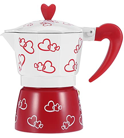 Taza de Café Exprés Roja Duradera Moka Pot, Cafetera Ligera, S/L Cappuccino para la Fabricación Casera Latte para Oficina(Red Heart Large)