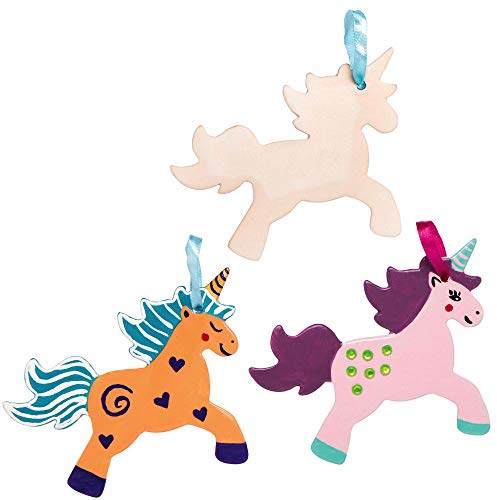 Baker Ross AX351 Unicorn Decorations for Kids to Paint - Pack of 5, Make Your Own Ornament for Children's Arts and Crafts