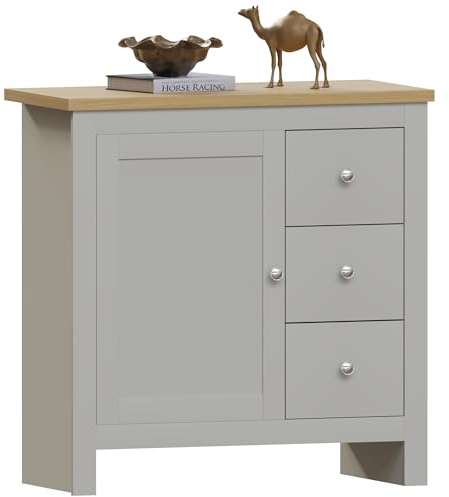 Vida Designs Arlington Sideboard, Buffet Table, Cupboard Cabinet Engineered Wood (Grey & Oak, 3 Drawer 1 Door)