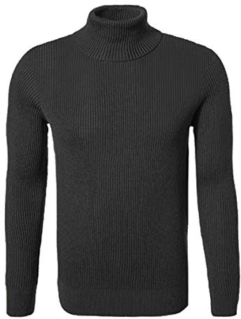 Hann Brooks Mens Warm Thick Cotton Classic Fit Roll Polo Turtle Neck Ribbed Textured Jumper Pullover Top (UK, Alpha, L, Regular, Regular, Black)