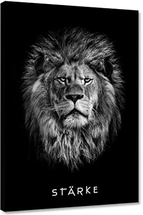 Hustling Sharks® Motivationsbilder als XXL Wandbild STÄRKE - Premium Leinwandbild im Hochformat (30 x 45 cm), Löwe Bild, Bilder Erfolg, Büro Bilder, Leinwand Motivation, Wandbild Spruch