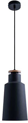 Paco Home Pendelleuchte Hängelampe Esszimmer Küchenlampe Esstischlampe Skandinavisch 1,5m Textilkabel E27 Wohnzimmer, Farbe: Schwarz-Holz, Lampentyp: Design I
