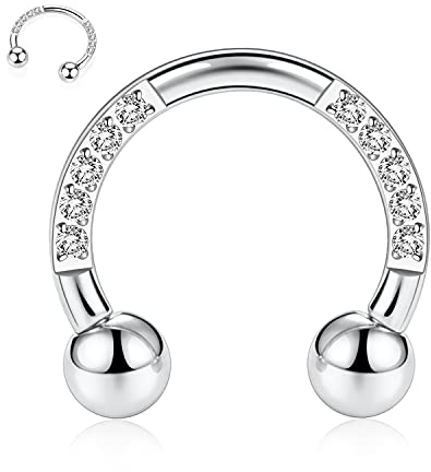 hengkaixuan 16G G23 Titan Hufeisen Septum Ring 10mm Innengewinde Nasenringe Hoop Ball 3mm Silber Helix Daith Knorpel Tragus Ohrringe Augenbrauen Piercing Schmuck mit CZ