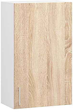 ADGO Lima Wand-Küchenschrank mit Türen, Hängeschrank Küchenzeile, Oberschrank Küche, Wandschrank, Medizinschrank, Schrank mit Griffen, Silbergriffe, Silber Griffe, Weiß/Sonoma Eiche (W50 720)