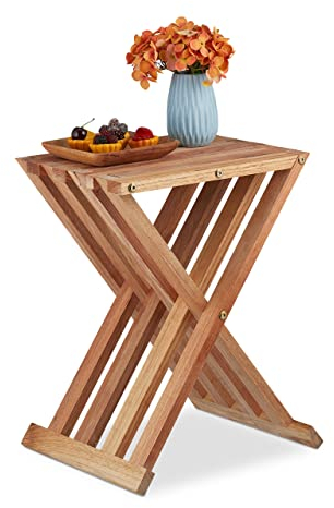 Relaxdays Klapptisch, Walnuss Holz, Wohnzimmer, Balkon & Terrasse, HBT: 44,5 x 34 x 28 cm, Beistelltisch klappbar, natur