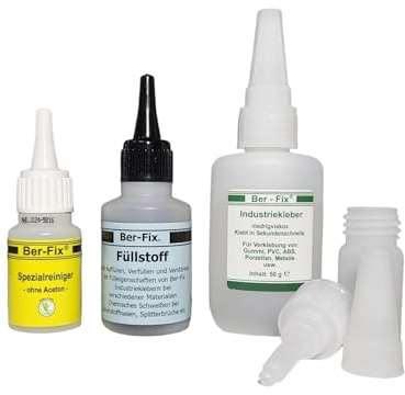 Ber-Fix Füllstoff Set L Schweißnaht Kleber aus Berlin schwarz aus 50g Industriekleber und 60g Granulat 2k Kleber extra stark Metall Kunststoff PVC ABS PLA + Reiniger