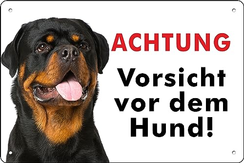 Pubblimania ROTTWEILER ACHTUNG vorsicht vor dem Hund! Aluminium-Verbundschild für den Außen- und Innenbereich, 3 mm stark (Cm 20x30)