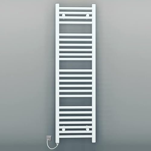 Myhomeware 550mm Wide Straight White Electric Pre-Filled Towel Rail Radiator For Designer Bathroom UK (550 x 1200 mm (h))