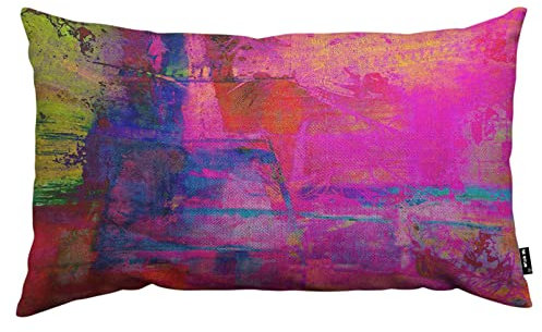 TKS MITLAN Federa per cuscino astratta artistica, 30,5 x 50,8 cm, colore: Fucsia brillante, rosa, rosso, giallo, verde e blu, cuscini decorativi per casa
