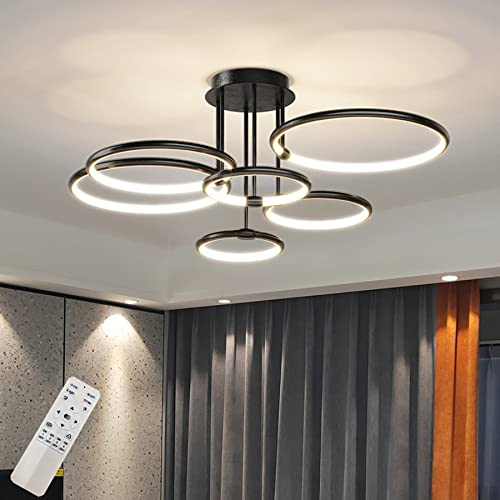 Modern LED Deckenleuchte groß Rund Ring Deckenlampe 6 Kopf 104cm 144W Schwarz DeckeLichter Dimmbar mit Fernbedienung für Schlafzimmer Wohnzimmer lampe Küche Aluminium drinnen Beleuchtung light