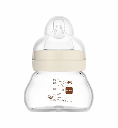 MAM Feel Good A158 Glass Water Bottle with Patented SkinSoftTM Silicone Ultra Soft Silicone 0 Months 90 ml