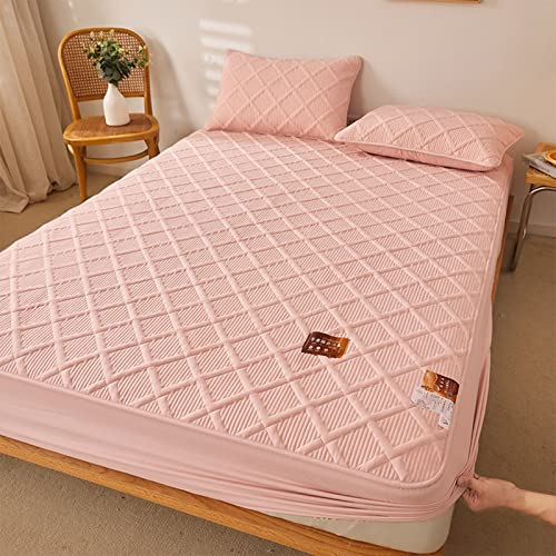 YUDEYU Gesteppte Schicht Spannbettuch Roher Baumwollstoff Tagesdecke Matratzenschoner Enthält pflanzliche Ballaststoffe gut zum schlafen Spann bettlaken Lakens (Farbe : Rosa, Größe : 160x200 cm+30cm