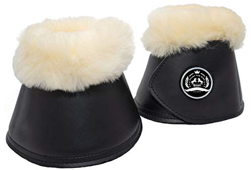 Start Pferdeglocken mit Naturfell gefüttert ohne Umdrehen Springglocken mit Klettverschluss, Hufglocken für Pferde, Ponys Warmblut, Kaltblut, Vollblut, 2er Set, (Schwarz, L)