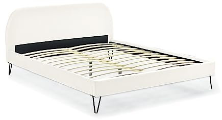 CONCEPT USINE - Lit Phoenix Double en Velours Beige avec Sommier à Lattes Intégrés - Couchage 160 x 200 cm - Cadre de Lit Scandinave Tendance - Pieds Noir