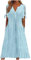 AMhomely Boho Vintage Summer Dress for Women UK - Loose Short Sleeve Beach Swing, Ladies Bohemian Floral Print Tunic, A Line Daily, Bridesmaid With Pockets - Soft Blue, XXL