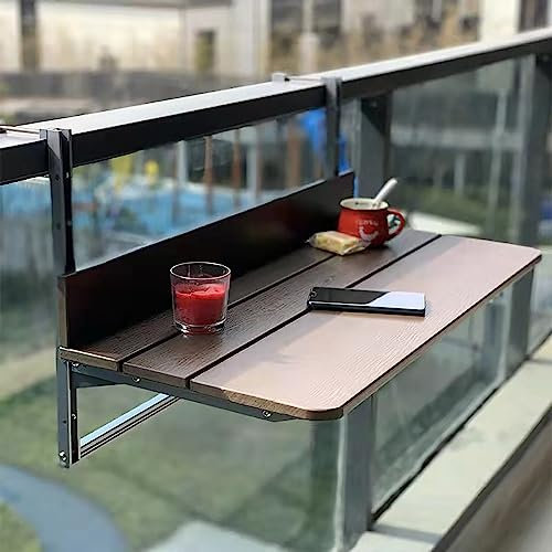 Table Balcon Suspendue,table Pliable,table de bar de balcon,table Jardin Exterieur,Table Rabattable Table De Garde-Corps Pliante,table Console Extensible,pour patio, jardin, porche ( Color : Brown , S