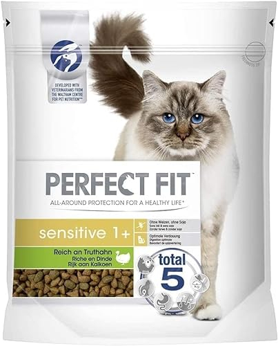 Sensitive 1+ – Trockenfutter für Erwachsene, Sensible Katzen ab 1 Jahr – Reich an Truthahn – Ohne Weizen und Soja – Unterstützt die Verdauung 750 g