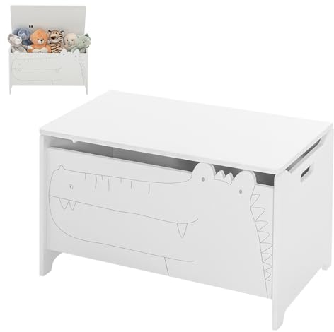 Maxmass Kids Toy Box, Wooden Children Storage Chest with Handles, Lid and Safe Hinges, Toddlers Organizer Cabinet Bench for Living Room, Bedroom, Playroom (White)