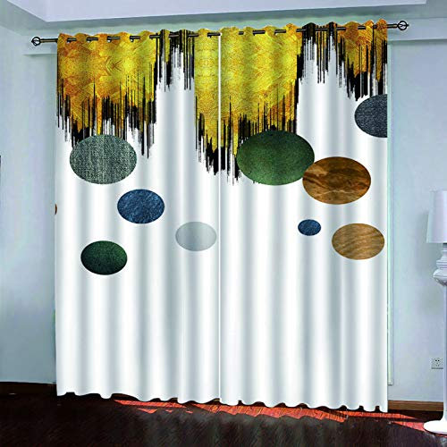 Blickdichte Vorhänge Mit Motiv 3D Geometrische Punkte In Gold Kinder Gardinen Blickdicht Ösen Gardine Thermo 264x214 cm Schlafzimmer Kinderzimmer Vorhänge Dekoratives Muster, Verdunklungsvorhänge