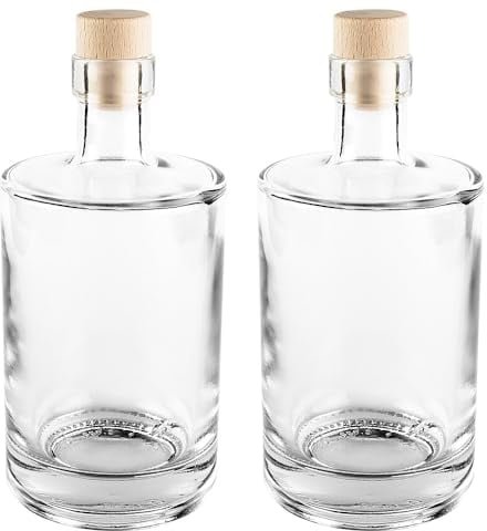 Ideen Mit Herz - Botellas de cristal con tapón de corcho, botella vacía ideal para llenar y regalar, para licores, aceite, vinagre, diámetro 8,5 cm, altura 18 cm, 500 ml, 2 piezas