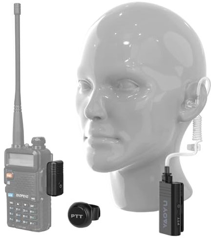 Wireless Headset with Clear Acoustic Tube Earpiece and 2 Pin Dongle,Walkie Talkie Bluetooth Headset with PTT Microphone Speaker for BaoFeng Kenwood Btech Two Way Radio & More
