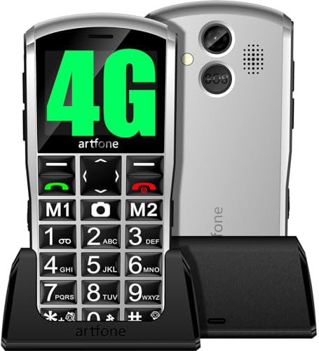 artfone A400 4G Senior Mobile Phone, 4G Big Button Mobile Phone for Elderly with 2MP Camera | Stereo Speaker | Time Reporting | SOS Button | USB Type C | Charging Dock | 2.4 Display | Torch | 1800mAh