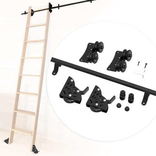 𝙐𝙥𝙜𝙧𝙖𝙙𝙚 3.3FT Library Ladder Hardware Kit Rolling Ladder Hardware with Braking Wheels - 330lbs Capacity Heavy Duty Sliding Rail Track for Bookshelves Kitchen Cabinets Loft Ladders