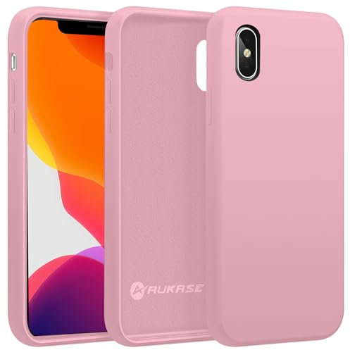 AUKASE Coque iPhone XS et iPhone X, Housse en Silicone de qualité supérieure, Protection avec Doublure Microfibre Douce Antichoc, Etui Compatible avec (Rose, iPhone X/XS)