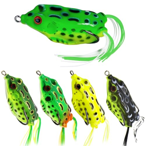 Frosch Angelköder, WASAGA 5 stück 5g/8g/12g Topwater Frosch Köder Zubehör mit 3D Augen & Weichem Hohlkörper für Schlangenkopf Dornhai Bass Hecht Lachs Moschus