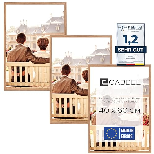 CABBEL Lot de trois (3 pcs.) cadres photo 40x60 cm MDF cadre en bois en Chêne | avec verre plexi incassable/Moderne