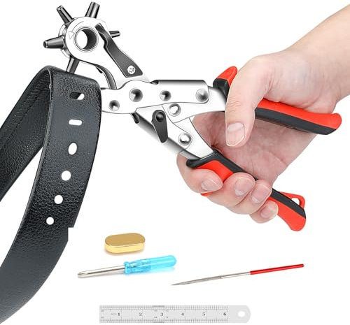 AIRAJ PRO Pinza Buchi Cintura,Pinza Fustellatrice con Cuscinetti in Ottone,Foratrice per Cinture con 6 Occhielli,Adatto per Cinture, Artigianato, Selle e Carte