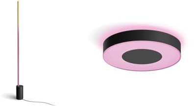 Philips Hue Gradient Signe Stehleuchte schwarz 1800lm & White & Color Ambiance Infuse Deckenleuchte L (3.700 lm)