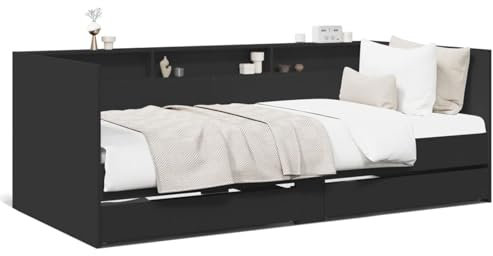 Juroupi Daybed with Drawers Black 75x190 cm Engineered Wood,Daybed with Drawers,Guest Bed&Sofa Bed,Day Bed with Storage-3280861