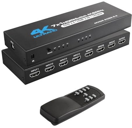 HDMI Switch 7 in 1 Out 4K@60Hz 7x1 Umschalter Switcher with IR Remote 7 Port HDMI Selector Box Support HDMI2.0 Dolby Vision/Atmos HDR10 for Switch Xbox PS5/4 Roku Fire Stick