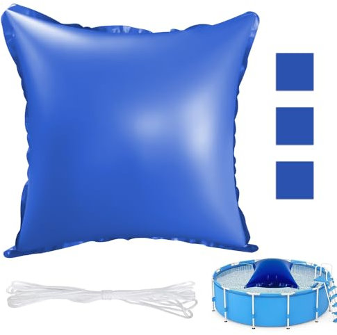 Oreillers Gonflables dhiver, Afenau 120cm Coussin dair de Piscine Hiver avec Trous et Corde, 0,28 mm dépaisseur Coussin Piscine Hivernage, PVC Coussin de Piscine Hiver pour Abri de Pisc, Carré