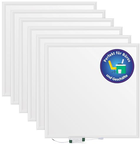 LECOM 6x Deckenleuchte LED Panel 62x62 Flach CRI90 kein Flimmern Neutralweiß Rasterdecke Einbauleuchten Bürodeckenleuchten Geschäftsleuchte Arbeitsplatzbeleuchtung (4000K)