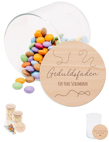 wunderwunsch® - Personalisierte Vorratsgläser mit Deckel mit Gravur - [einzeln - S/M/L - 0,5-1,2 L] - Personalisiert Geschenk Erzieherin Abschiedsgeschenk Lehrerin (Geduldsfäden, groß - 1210ml)