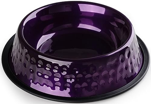 StilGut Feeding Bowl for Dogs and Cats, Set of 2, Aluminium Feeding Bowl, 0.9 L, Dog Bowl, Cat Bowl, Water Bowl, Set of 2, Purple Hammered