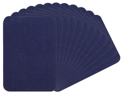 12PCS Iron-on Fabric Repair Patches, 4 x 3 Inches Cotton Iron on Patches for Clothing Inside & Outside Repair, Fabric Patches Iron on Clothes Repair Decorating Kit, Strongest Glue Cotton(Blue)