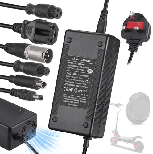 JIZZU Electric Scooter Charger 54.6V 2A, Mobility Scooter Charger, Hoverboard Adapter, 48V Electric Scooter Fast Charger With 6 Connections for Balance Scooter, Drifting Board, Unicycle, Electric Bike